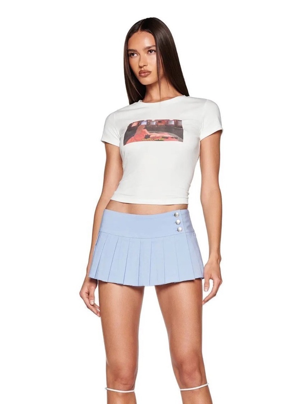 I Am Gia Remini Pleated Micro Mini Light Blue Side Snap Skirt Skort Size XS